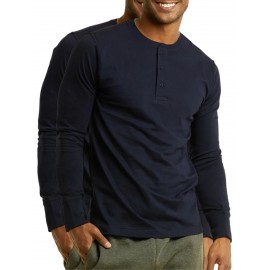 2 Peças de Camiseta Henley Masculina de Algodão Manga Longa S-3XL Regular, Confortável e Respirável, Corte Clássico com Gola Redonda, Leve e Casual, Ideal para Primavera, Outono e Inverno, Estilo Pullover para Homens