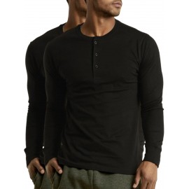 2 Peças de Camiseta Henley Masculina de Algodão Manga Longa S-3XL Regular, Confortável e Respirável, Corte Clássico com Gola Redonda, Leve e Casual, Ideal para Primavera, Outono e Inverno, Estilo Pullover para Homens