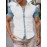 Camisa Masculina Slim Fit Bohemian Listrada de Manga Curta - Tecido Elástico, Lavável na Máquina, Branca e Azul para Todas as Estações, Acessórios de Bowling, Gola Dobrável, Silhueta Elegante, Moda Casual, Material Respirável, Top Versátil, Roupa Moderna