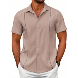 ELESOL Camisas Cubanas Guayabera Manga Curta Camisa de Botão Leve Camisas de Praia de Verão