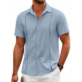 ELESOL Camisas Cubanas Guayabera Manga Curta Camisa de Botão Leve Camisas de Praia de Verão