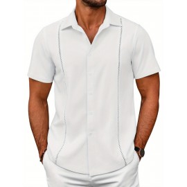 ELESOL Camisas Cubanas Guayabera Manga Curta Camisa de Botão Leve Camisas de Praia de Verão