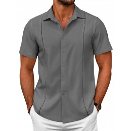 ELESOL Camisas Cubanas Guayabera Manga Curta Camisa de Botão Leve Camisas de Praia de Verão