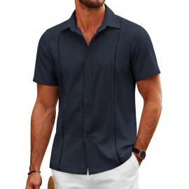 ELESOL Camisas Cubanas Guayabera Manga Curta Camisa de Botão Leve Camisas de Praia de Verão