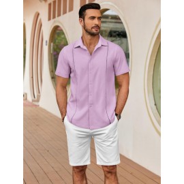 ELESOL Camisas Cubanas Guayabera Manga Curta Camisa de Botão Leve Camisas de Praia de Verão