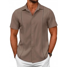 ELESOL Camisas Cubanas Guayabera Manga Curta Camisa de Botão Leve Camisas de Praia de Verão