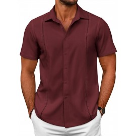 ELESOL Camisas Cubanas Guayabera Manga Curta Camisa de Botão Leve Camisas de Praia de Verão