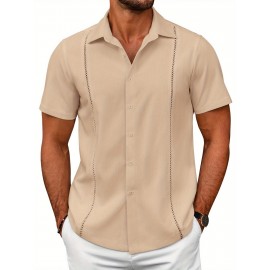 ELESOL Camisas Cubanas Guayabera Manga Curta Camisa de Botão Leve Camisas de Praia de Verão