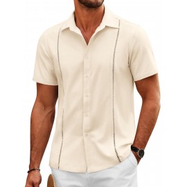 ELESOL Camisas Cubanas Guayabera Manga Curta Camisa de Botão Leve Camisas de Praia de Verão
