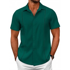 ELESOL Camisas Cubanas Guayabera Manga Curta Camisa de Botão Leve Camisas de Praia de Verão