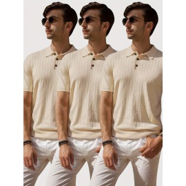 3 peças de camiseta polo de manga curta listrada para homem