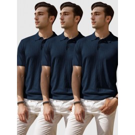 3 peças de camiseta polo de manga curta listrada para homem
