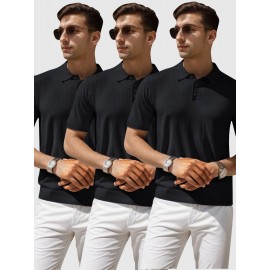 3 peças de camiseta polo de manga curta listrada para homem