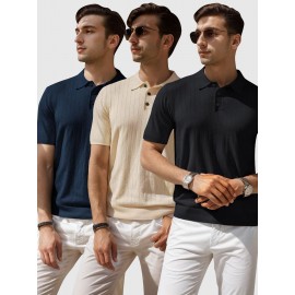 3 peças de camiseta polo de manga curta listrada para homem