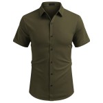 ELESOL Camisa de Algodão para Homem Verão Sem Dobrar Manga Curta Casual com Botão Camisetas Musculares