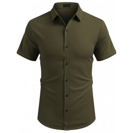 ELESOL Camisa de Algodão para Homem Verão Sem Dobrar Manga Curta Casual com Botão Camisetas Musculares