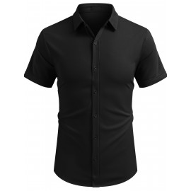 ELESOL Camisa de Algodão para Homem Verão Sem Dobrar Manga Curta Casual com Botão Camisetas Musculares