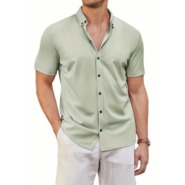 ELESOL Camisa de Algodão para Homem Verão Sem Dobrar Manga Curta Casual com Botão Camisetas Musculares