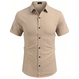 ELESOL Camisa de Algodão para Homem Verão Sem Dobrar Manga Curta Casual com Botão Camisetas Musculares