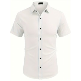 ELESOL Camisa de Algodão para Homem Verão Sem Dobrar Manga Curta Casual com Botão Camisetas Musculares