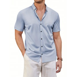 ELESOL Camisa de Algodão para Homem Verão Sem Dobrar Manga Curta Casual com Botão Camisetas Musculares