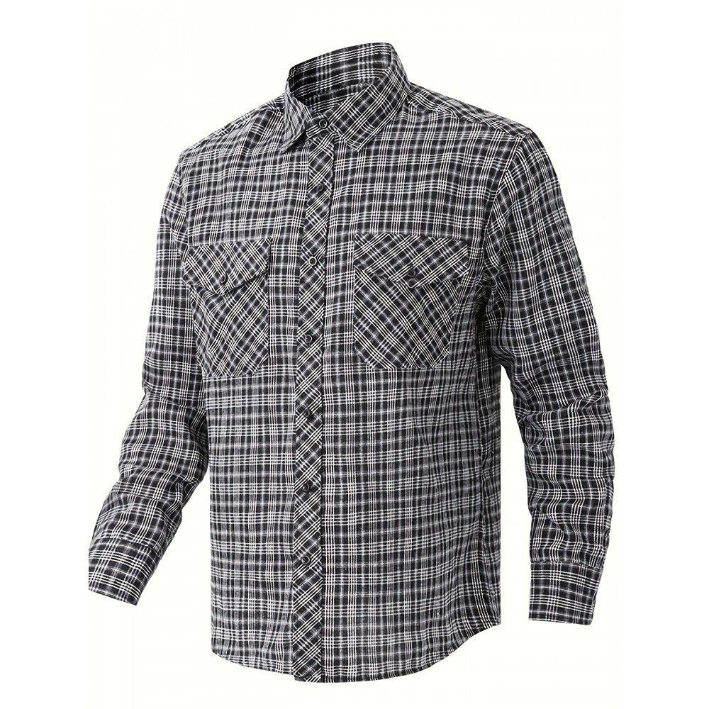 Tendência de Primavera e Verão para Homens, Xadrez Solto e Versátil, Camisa Casual de Moda, Jaqueta de Manga Comprida