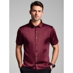 Camisa Masculina de Manga Curta JOSFOND - Poliéster Leve e Respirável, Corte Solto com Gola Quadrada e Estampa Animal, Design de Botões para Escritório e Casual, Tecido Suave