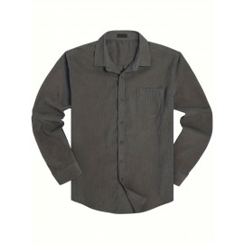 ELESOL Camisa Masculina Casual Com Botões, Blusa De Tecido Cotelê, Outono Inverno Verde Do Exército