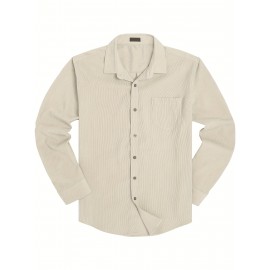 ELESOL Camisa Masculina Casual Com Botões, Blusa De Tecido Cotelê, Outono Inverno Verde Do Exército