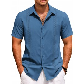 Camisas Cubanas Guayabera ELESOL para Homens Manga Curta Camisas Botão Casual Camisas de Férias de Verão