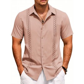 Camisas Cubanas Guayabera ELESOL para Homens Manga Curta Camisas Botão Casual Camisas de Férias de Verão