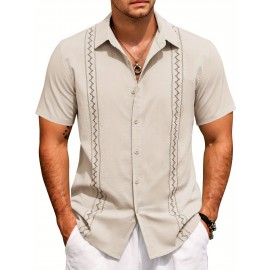 Camisas Cubanas Guayabera ELESOL para Homens Manga Curta Camisas Botão Casual Camisas de Férias de Verão