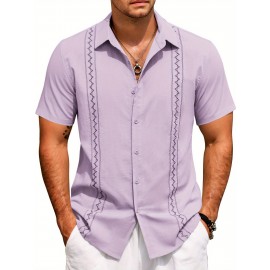 Camisas Cubanas Guayabera ELESOL para Homens Manga Curta Camisas Botão Casual Camisas de Férias de Verão