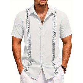 Camisas Cubanas Guayabera ELESOL para Homens Manga Curta Camisas Botão Casual Camisas de Férias de Verão