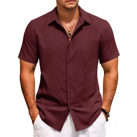 Camisas Cubanas Guayabera ELESOL para Homens Manga Curta Camisas Botão Casual Camisas de Férias de Verão