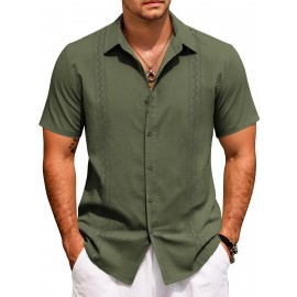 Camisas Cubanas Guayabera ELESOL para Homens Manga Curta Camisas Botão Casual Camisas de Férias de Verão