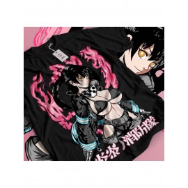 Camiseta Masculina Fire Force Anime Tamaki Shinra & Benimaru - Estampa Vibrante de Chamas e Arte Kawaii, Gola Redonda Casual Esportiva, Lavável na Máquina, Presente para Fãs, Design Ousado, Conforto Ideal, Moda Otaku, Material Macio, Roupa de Fandom