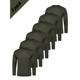 Conjunto de 6 Camisetas Esportivas Masculinas de Manga Longa Absorventes de Umidade - respiráveis, de secagem rápida, tecido de poliéster ligeiramente elástico - camiseta de cor sólida para esportes, fitness casual e vestuário casual