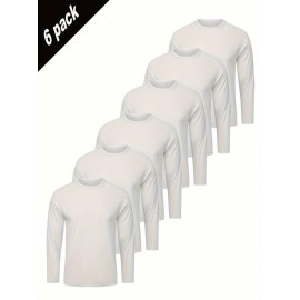 Conjunto de 6 Camisetas Esportivas Masculinas de Manga Longa Absorventes de Umidade - respiráveis, de secagem rápida, tecido de poliéster ligeiramente elástico - camiseta de cor sólida para esportes, fitness casual e vestuário casual