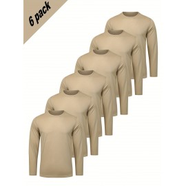 Conjunto de 6 Camisetas Esportivas Masculinas de Manga Longa Absorventes de Umidade - respiráveis, de secagem rápida, tecido de poliéster ligeiramente elástico - camiseta de cor sólida para esportes, fitness casual e vestuário casual
