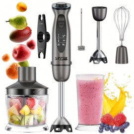 Batedeira manual 5 em 1 SPZTJK com motor potente, design de corda de 12 velocidades, lâminas de aço inoxidável e ABS, gelo, leite, sopa e muito mais - Cinza, aparelho de cozinha, batedeira versátil, utensílios de cozinha modernos, construção durável