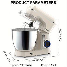 Misturador de Cozinha Elétrico 3-em-1 com 6.5QT e 10 Velocidades, Misturador de Alimentos com Cabeça Inclinável de 660W, Gancho para Massa, Batedor e Espátula, Ideal para Panificação, Bolos e a Maioria dos Cozinheiros Domésticos