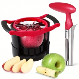 Fatia-Maçã, [Versão Atualizada] Corte Completo de Maçã, [Tamanho Grande] 16pcs Divisor de Maçã e Pera de Alta Resistência, com Base, Ferramenta de Cozinha de Aço Inoxidável Descascador de Frutas, Cunha, OOKUU